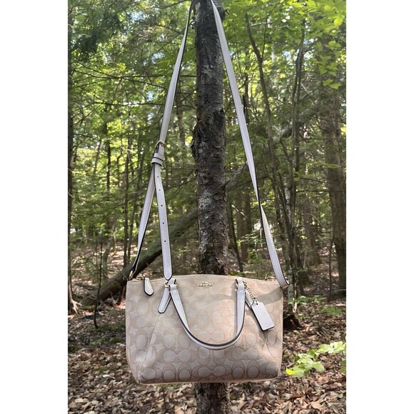 Coach Kelsey Signature Small Light Khaki Chalk Pink Lining Crossbody Satchel Bag - Picture 1 of 15